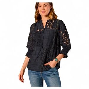 NWT SUNDANCE Black Celestine Eyelet Lace Button Down Top - Large